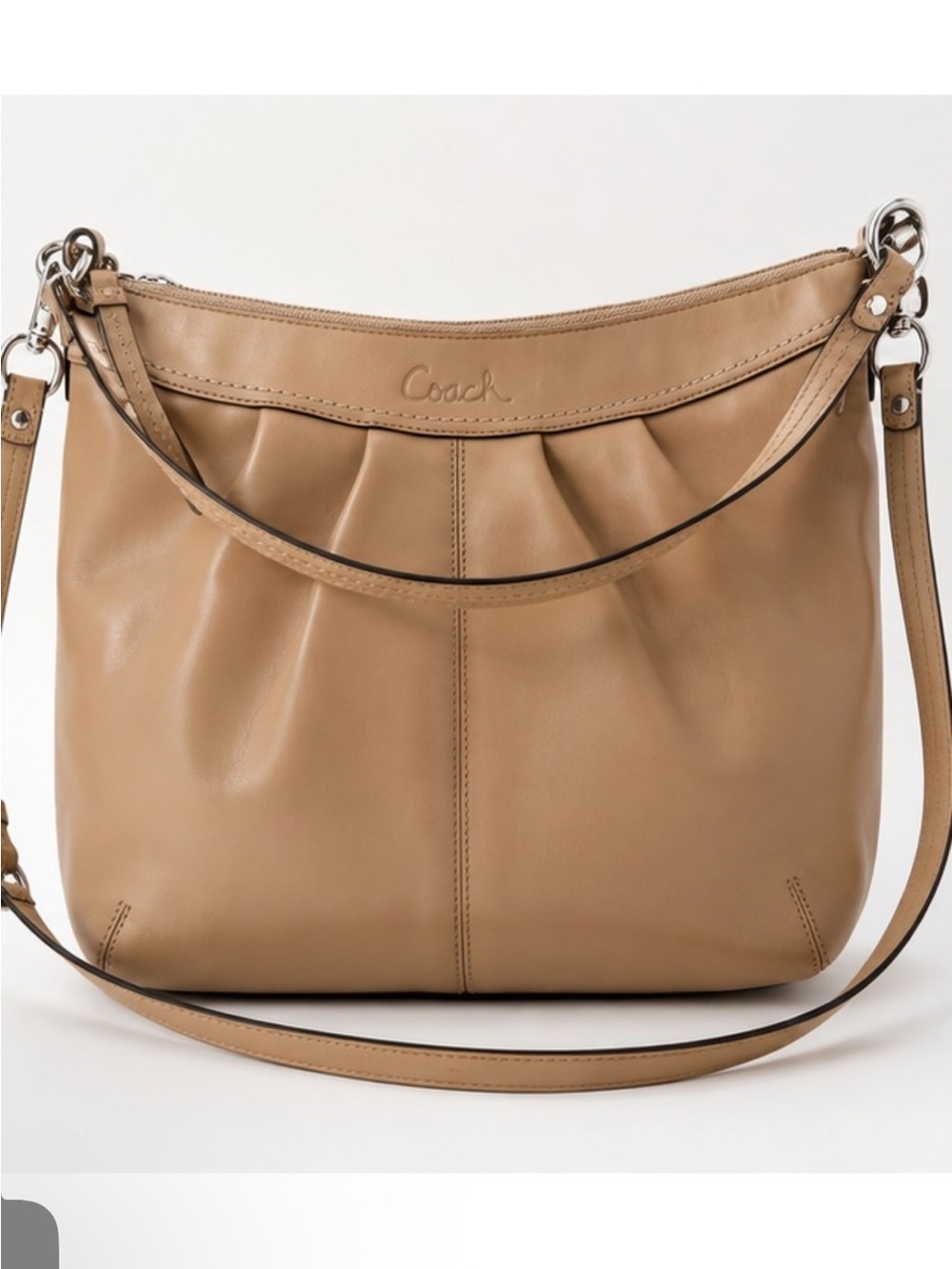 Coach Tan Leather Shoulder Hobo with Pleated Front